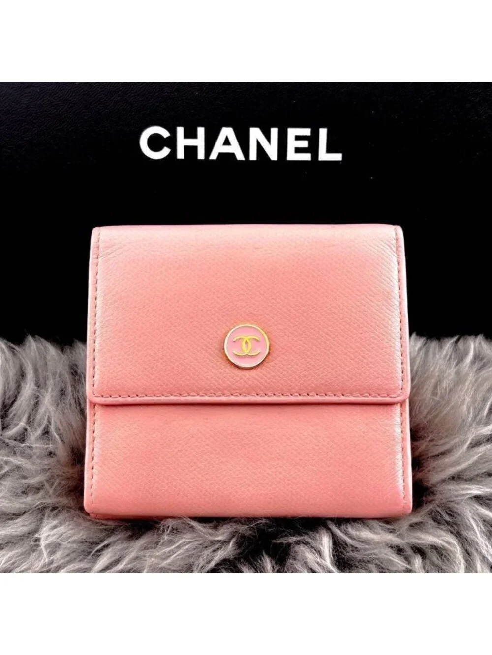 Chanel Wallet Coco Button Hook Trifold Pink